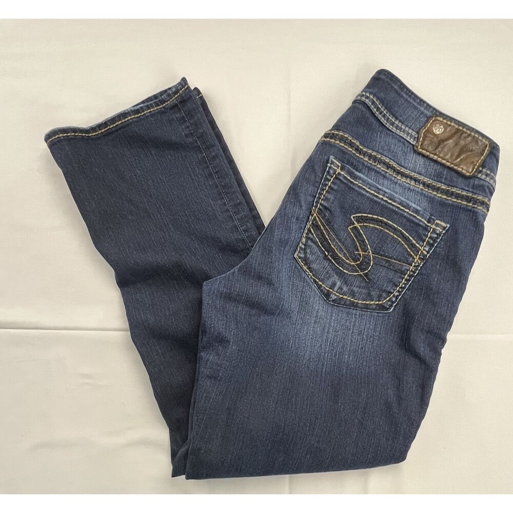 Silver Womens Suki Capris Medium Wash Embroidered Denim Blue Jeans Size 32